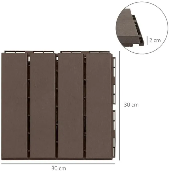 Best Rootz terrassefliser - Gulvfliser - Sæt med 9 gulvfliser - Klikmekanisme - Trækorn - PP Plast - Brun - 30 x 30 x 2 cm Havedekorationer