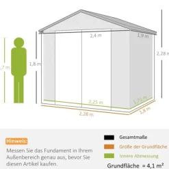 Skure, Garager & Carports^Rootz Tool Shed - Garden Shed - Ventileret opbevaring - Fugtbestandig - 240 cm x 190 cm x 180/228 cm - Grå