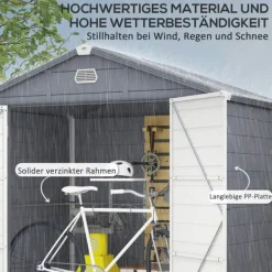 Skure, Garager & Carports^Rootz Tool Shed - Garden Shed - Ventileret opbevaring - Fugtbestandig - 240 cm x 190 cm x 180/228 cm - Grå