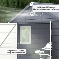 Skure, Garager & Carports^Rootz Tool Shed - Garden Shed - Ventileret opbevaring - Fugtbestandig - 240 cm x 190 cm x 180/228 cm - Grå