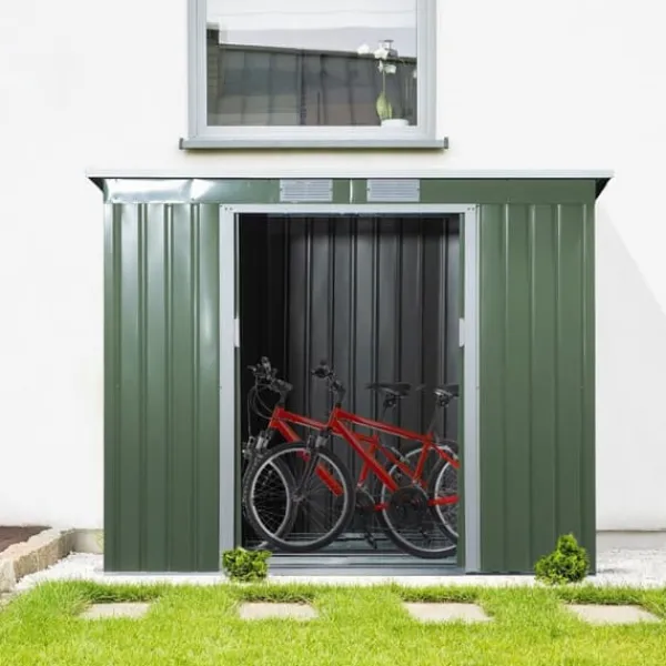 Discount Rootz Tool Shed - Garden Shed - Opbevaringsskur - Holdbar og ventileret - 213 x 130 x 159 cm - Grøn Skure, Garager & Carports