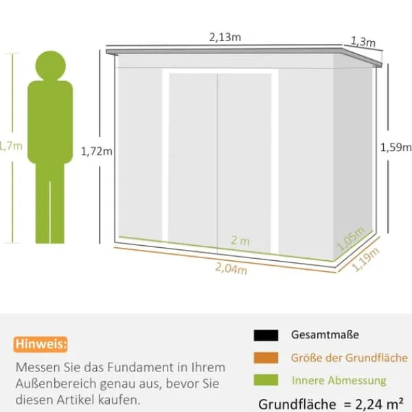 Discount Rootz Tool Shed - Garden Shed - Opbevaringsskur - Holdbar og ventileret - 213 x 130 x 159 cm - Grøn Skure, Garager & Carports