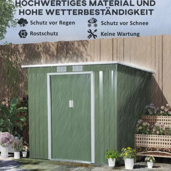 Discount Rootz Tool Shed - Garden Shed - Opbevaringsskur - Holdbar og ventileret - 213 x 130 x 159 cm - Grøn Skure, Garager & Carports
