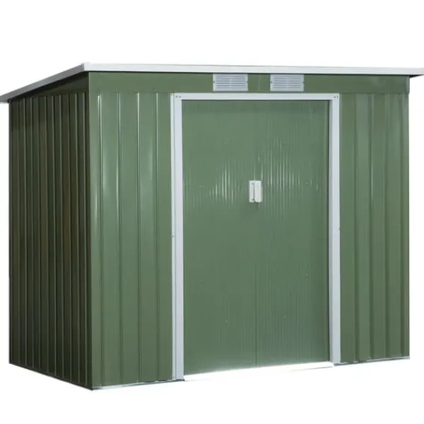 Discount Rootz Tool Shed - Garden Shed - Opbevaringsskur - Holdbar og ventileret - 213 x 130 x 159 cm - Grøn Skure, Garager & Carports