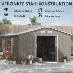 Skure, Garager & Carports^Rootz Tool Shed - Weatherboof Garden Shed - Udendørs opbevaring - Ventileret stålskur - 340 cm x 386 cm x 200 cm