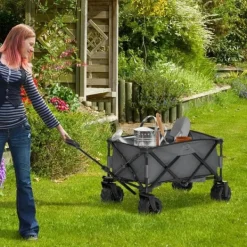Rootz Transportvogn - Havevogn - Strandvogn - Teleskophåndtag - Justerbart håndtag - Metal - Oxford - Mørkegrå - 108 x 53 x 59-89 cm Haveværktøj