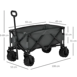 Rootz Transportvogn - Havevogn - Strandvogn - Teleskophåndtag - Justerbart håndtag - Metal - Oxford - Mørkegrå - 108 x 53 x 59-89 cm Haveværktøj