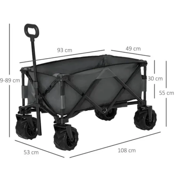 Rootz Transportvogn - Havevogn - Strandvogn - Teleskophåndtag - Justerbart håndtag - Metal - Oxford - Mørkegrå - 108 x 53 x 59-89 cm Haveværktøj