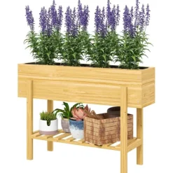 Online Rootz Træblomsterboks - hævet planter - Haveseng - Fleece -foring - Sund jord - 100 x 30 x 70,5 cm Plantningsbænke