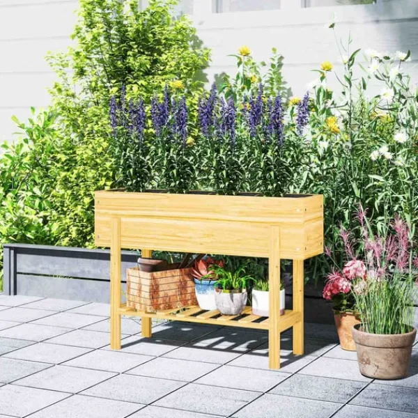 Online Rootz Træblomsterboks - hævet planter - Haveseng - Fleece -foring - Sund jord - 100 x 30 x 70,5 cm Plantningsbænke