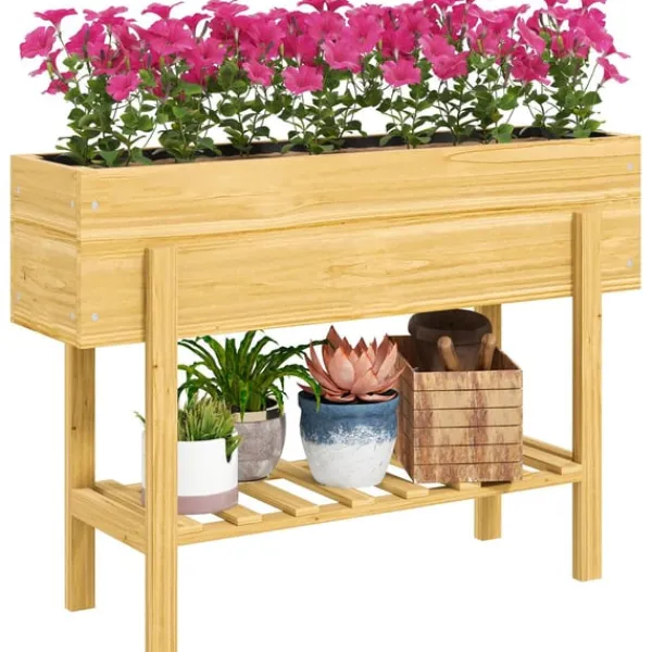 Online Rootz Træblomsterboks - hævet planter - Haveseng - Fleece -foring - Sund jord - 100 x 30 x 70,5 cm Plantningsbænke