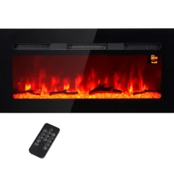 Hot Rootz vægmonteret elektrisk pejs - Indendørs varmelegeme - Kunstigt brænde - Justerbar varme 1800W - 91,4 cm x 15,8 cm x 45 cm Pejse
