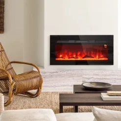 Hot Rootz vægmonteret elektrisk pejs - Indendørs varmelegeme - Kunstigt brænde - Justerbar varme 1800W - 91,4 cm x 15,8 cm x 45 cm Pejse
