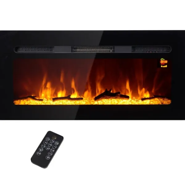 Hot Rootz vægmonteret elektrisk pejs - Indendørs varmelegeme - Kunstigt brænde - Justerbar varme 1800W - 91,4 cm x 15,8 cm x 45 cm Pejse