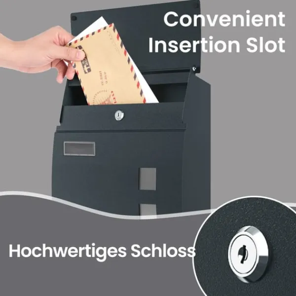 Postkasser & Brevindkast^Rootz Wall Letter Box - Låsbar postkasse - Visningsvindue - Vejrbestandig - 32 cm x 10 cm x 45 cm