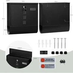 Postkasser & Brevindkast^Rootz Wall Mailbox - Outdoor Letterbox - Locking Mail Holder - Rust -resistente, Privacy Secure - 37x37x10,5 cm sort
