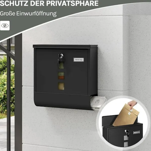 Postkasser & Brevindkast^Rootz Wall Mailbox - Outdoor Letterbox - Locking Mail Holder - Rust -resistente, Privacy Secure - 37x37x10,5 cm sort