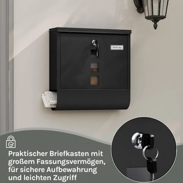Postkasser & Brevindkast^Rootz Wall Mailbox - Outdoor Letterbox - Locking Mail Holder - Rust -resistente, Privacy Secure - 37x37x10,5 cm sort