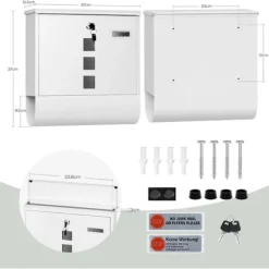 Best Rootz Wall Montered Mailbox - Post Box - Letterbox - Vandtæt og rustbestandig - 37x37x10,5 cm hvid Postkasser & Brevindkast