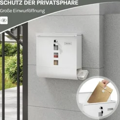 Best Rootz Wall Montered Mailbox - Post Box - Letterbox - Vandtæt og rustbestandig - 37x37x10,5 cm hvid Postkasser & Brevindkast