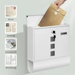 Best Rootz Wall Montered Mailbox - Post Box - Letterbox - Vandtæt og rustbestandig - 37x37x10,5 cm hvid Postkasser & Brevindkast