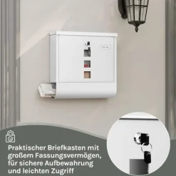 Best Rootz Wall Montered Mailbox - Post Box - Letterbox - Vandtæt og rustbestandig - 37x37x10,5 cm hvid Postkasser & Brevindkast