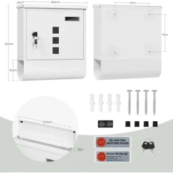 Outlet Rootz White Mailbox - Vægmonteret postkasse - Sikkert låsesystem - Galvaniseret stål - 30,6 x 33,5 x 10 cm Postkasser & Brevindkast