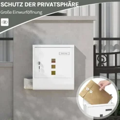 Outlet Rootz White Mailbox - Vægmonteret postkasse - Sikkert låsesystem - Galvaniseret stål - 30,6 x 33,5 x 10 cm Postkasser & Brevindkast