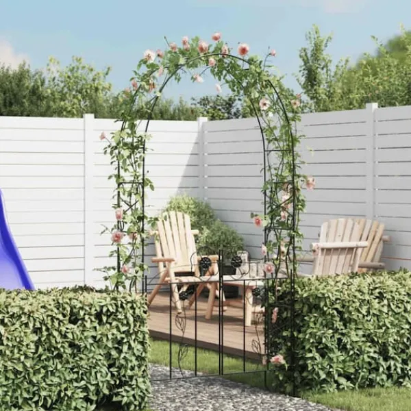 Buer, Spalier, Lysthuse Uden Tag^Rosenbue med låge til haven - Stabil og vejrbestandig | Farve: Sort | Størrelse: 200x50x230 cm