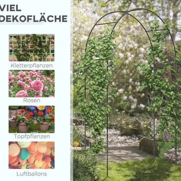 Best Rosenbue/havebue i metal, sort, 140×40×240 cm, til klatreplanter Buer, Spalier, Lysthuse Uden Tag