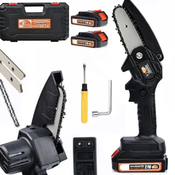 Havemaskiner^Rosfix Rosfix Black Piranha BPW21V Akku-Elektrisk Motorsav Animal PRO Series + 2x Max Lithium Power Batteri + Kuffert og Tilbehør + Bom