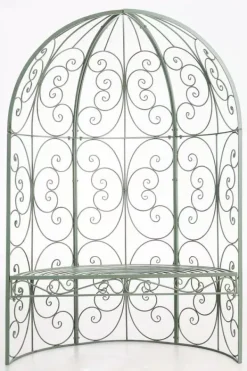 Buer, Spalier, Lysthuse Uden Tag^Rosie Half Gazebo with Bench, Antique Green Metal Trellis for Climbing Plants, 178cm Height