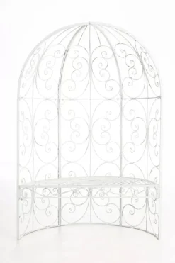 Online Rosie Half Gazebo with Bench - Antique White Metal Garden Trellis Pavilion Buer, Spalier, Lysthuse Uden Tag