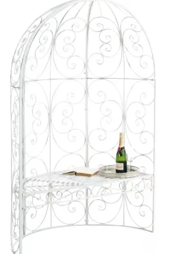 Online Rosie Half Gazebo with Bench - Antique White Metal Garden Trellis Pavilion Buer, Spalier, Lysthuse Uden Tag