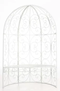 Buer, Spalier, Lysthuse Uden Tag^Rosie White Metal Half Gazebo with Bench - Garden Trellis Pavilion for Climbing Plants, 178cm H x 120cm W