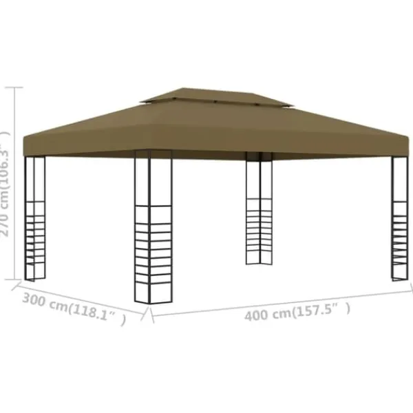 Telte & Lysthuse^Rummelig pavillon 3x4 m - Ventileret festtelt med stålkonstruktion | Farve: Gråbrun | Størrelse: 3x4 m