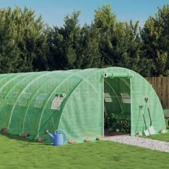 Drivhus^Rummeligt drivhus med stålstel - 72 m² | Størrelse: 18x4x2 m | Farve: Grøn