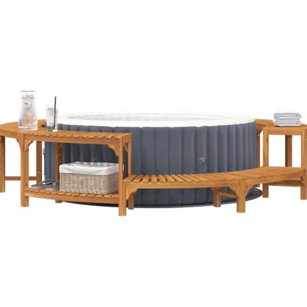 Spa & Udendørsbad^Rund bubble bath indhegning i solidt akacietræ | Ø275 cm | Farve: Brun
