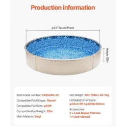 New Rund Pool Liner 33ft, Unibead Style Pool Liner, 52in væghøjde Pool- & Spatilbehør