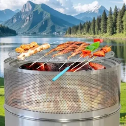 Rustfrit stålbålsted, foldbart træfyret BBQ-bålsted, bærbart til udendørs brug Pejse