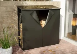 Clearance Ruston Aluminum XXL Firewood Shed with Cover - Anthracite, 185x185x70cm Tilbehør Til Brændeovne & Pejse
