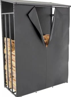 Tilbehør Til Brændeovne & Pejse^Ruston L Metal Firewood Storage Rack with Cover - Anthracite, 185cm Height, 130cm Width, 70cm Depth
