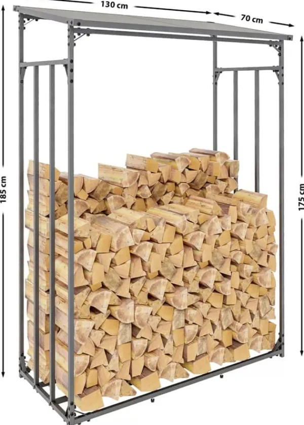 Tilbehør Til Brændeovne & Pejse^Ruston L Metal Firewood Storage Rack with Cover - Anthracite, 185cm Height, 130cm Width, 70cm Depth