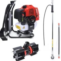 Havemaskiner^Rygbåren Buskrydder/Græstrimmer - Benzindrevet - 43 cm³, 1,7 HP, 2-Takt, Luftkølet, 4500–8500 rpm - Sort