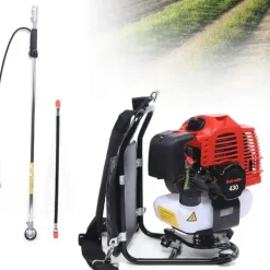 Havemaskiner^Rygbåren Buskrydder/Græstrimmer - Benzindrevet - 43 cm³, 1,7 HP, 2-Takt, Luftkølet, 4500–8500 rpm - Sort