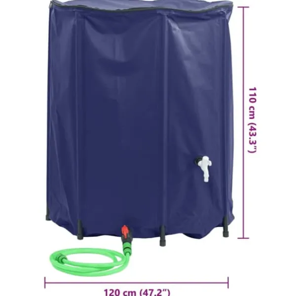 Regntønder^Sammenfoldelig vandtank med hane - PVC 1250 l | Farve: Grøn | Størrelse: 1250 l