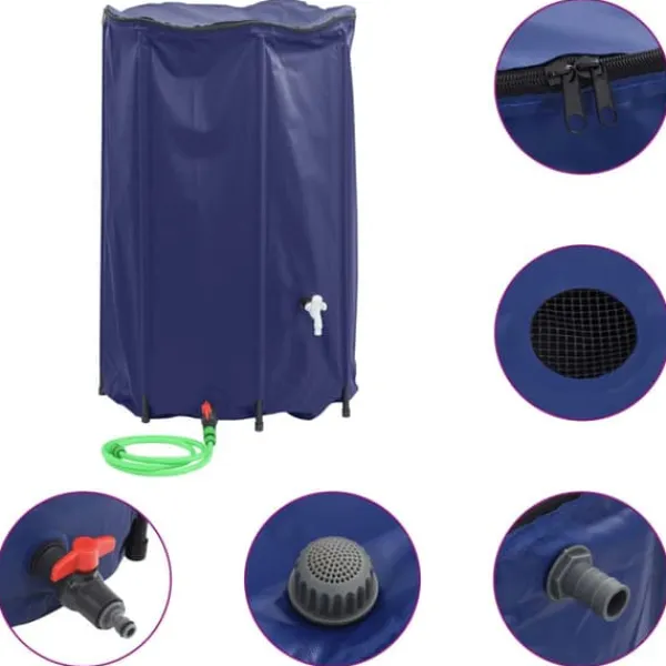 Regntønder^Sammenfoldelig vandtank med hane - PVC, 1000 l | Farve: Grøn | Størrelse: 1000 l