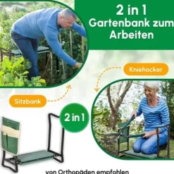 Discount Sammenklappelig havebænk/knæstøtte 2-i-1 med værktøjstaske, EVA-skum, 58×28×49 cm Støtte Med Hjul, Sæder & Knæbeskyttelse Til Havepleje