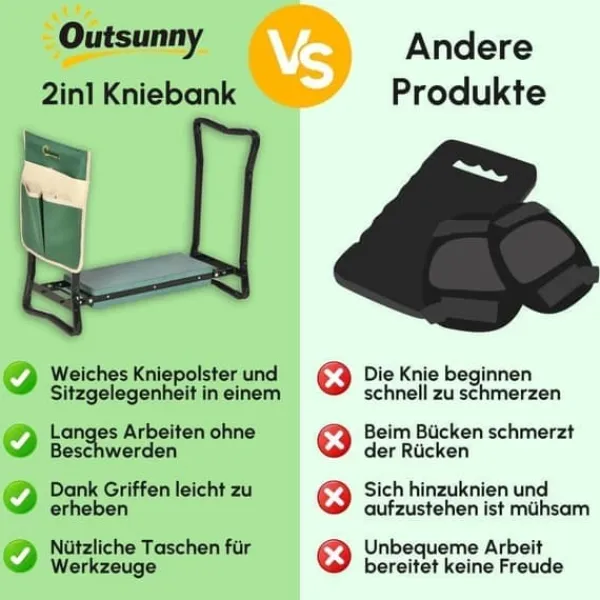 Discount Sammenklappelig havebænk/knæstøtte 2-i-1 med værktøjstaske, EVA-skum, 58×28×49 cm Støtte Med Hjul, Sæder & Knæbeskyttelse Til Havepleje