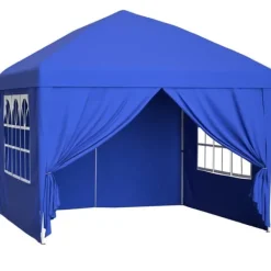 Telte & Lysthuse^Sammenklappelig havepavillon 3x3 m med 4 sidevægge, højdejusterbar i 3 positioner, blå